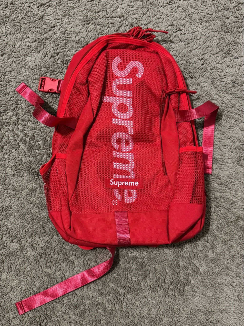 Supreme Red Mesh Daypack with White Logo